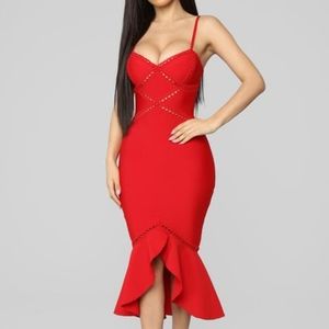 Red strapy bandage dress